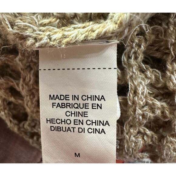 Lucky Brand Crochet Open Knit Top Cardigan Brown Womens Medium Linen Cotton - Picture 5 of 5